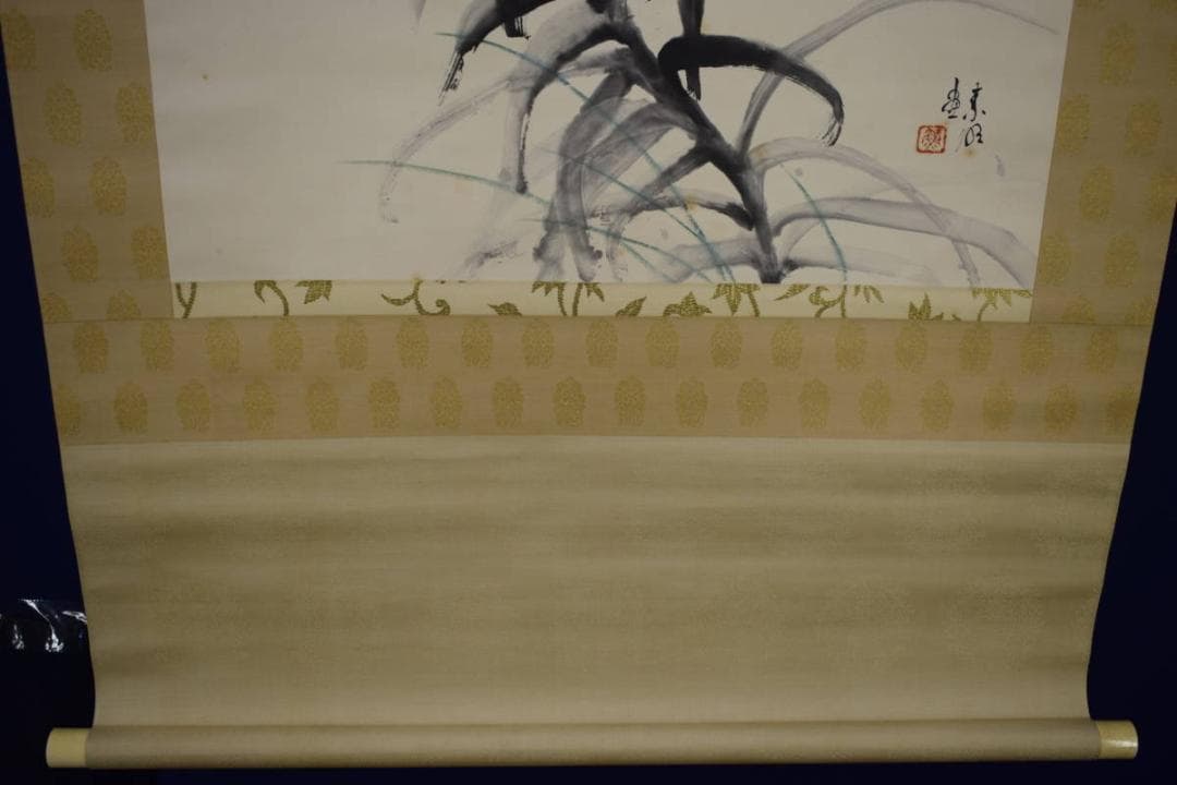 真作/結城素明/百合花図/桐共箱二重箱付/布袋屋掛軸HH-781