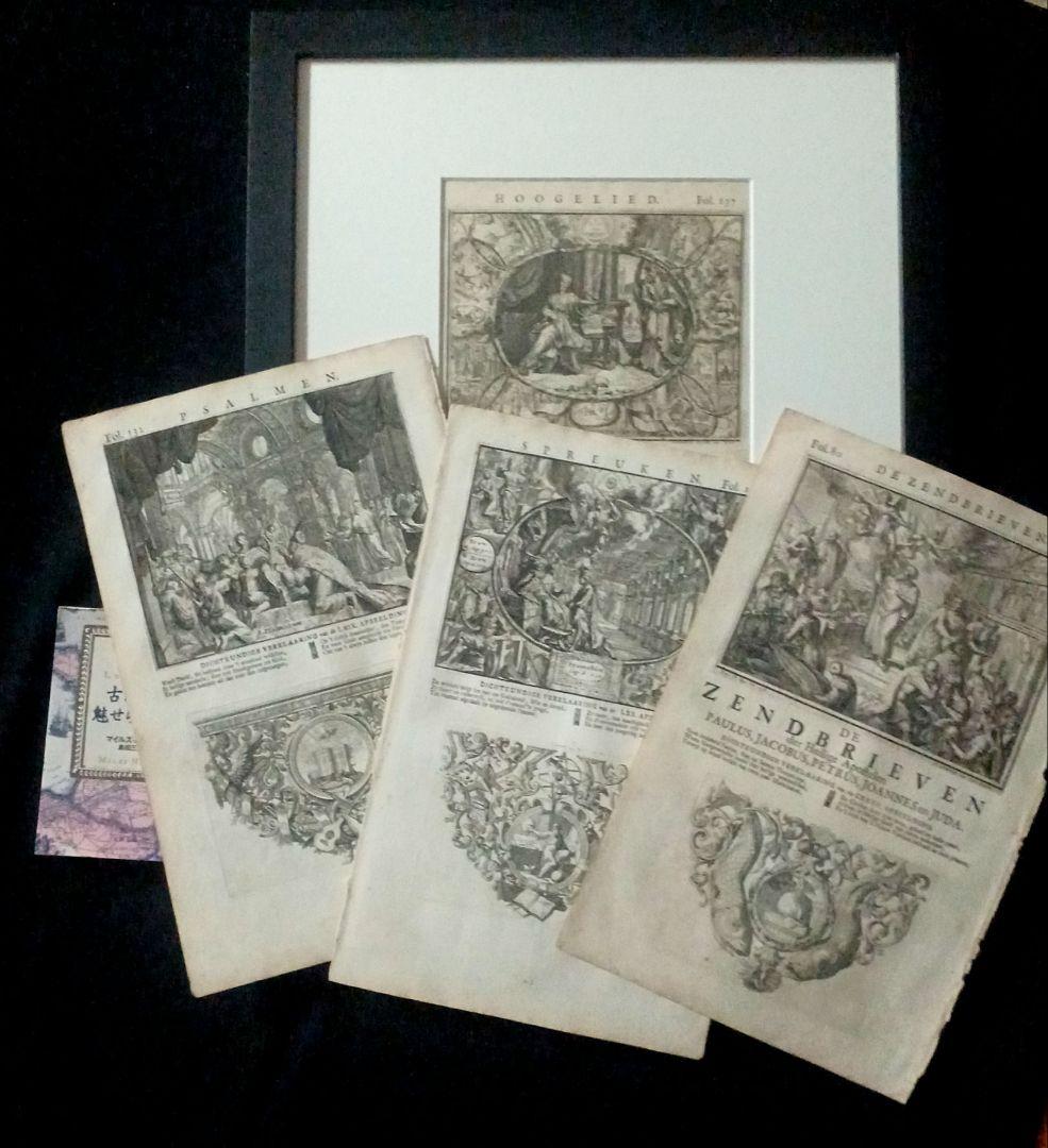 みや　額装品　1729年頃　「聖書　バイブル　零葉」　４作品セット　稀少