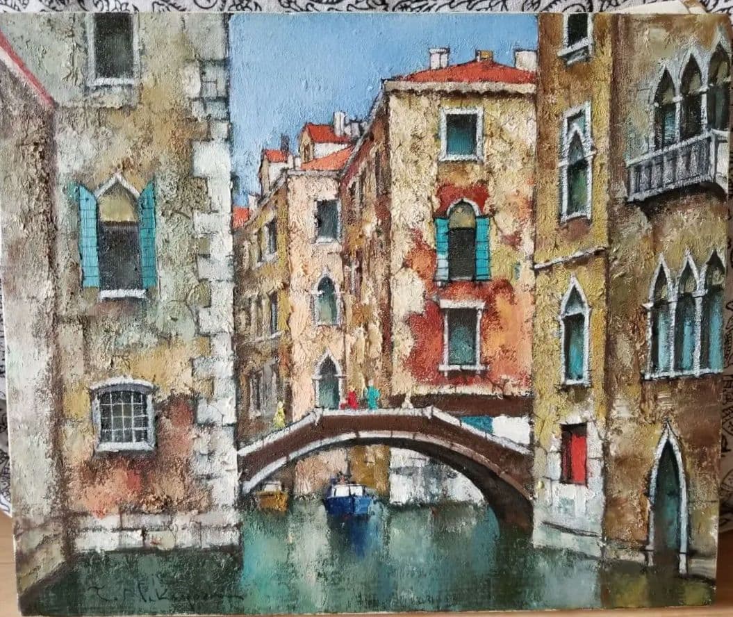 絵画　油彩画　中吉照雄 「ベニスと運河」F8　送料込み