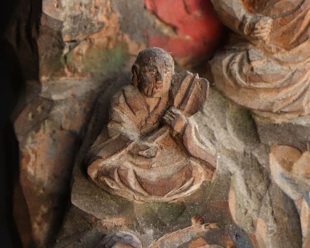 時代 木彫 彩色 不動明王 仏像 高11.3cm 木造 仏教美術【MA467】