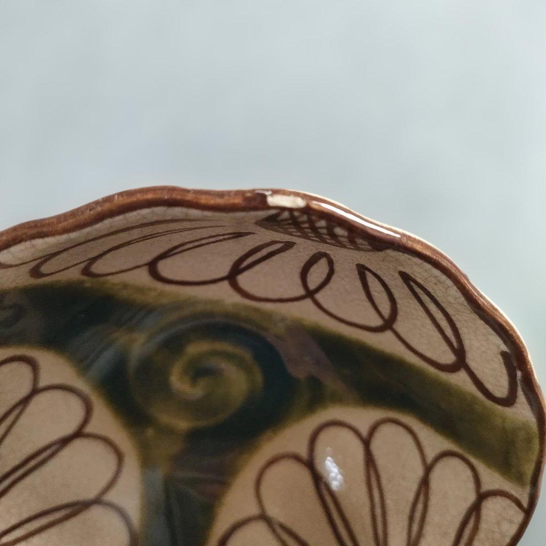 A1346-4/織部向日葵文茶碗揃10客/小鉢/向付/銘々皿/飾鉢/懐石道具/