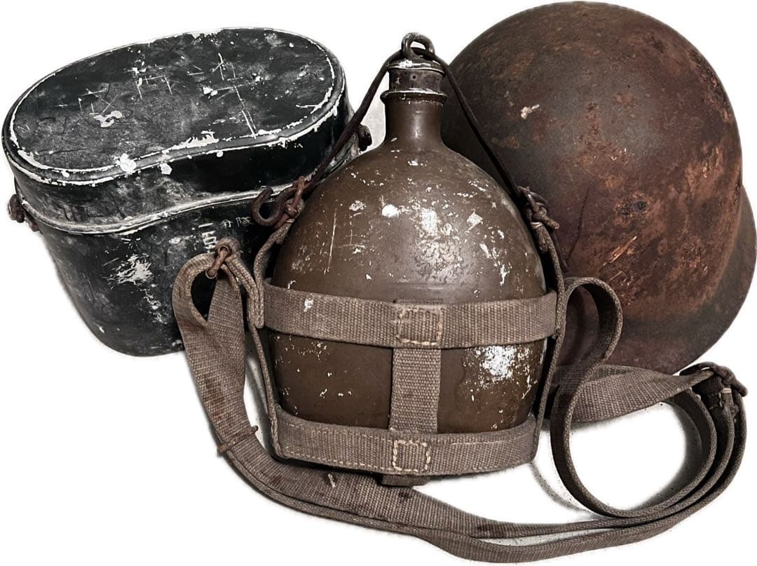 旧日本軍 陸軍 当時物 九九式鉄帽 水筒 飯盒 3点セット昭和レトロ ミリタリー
