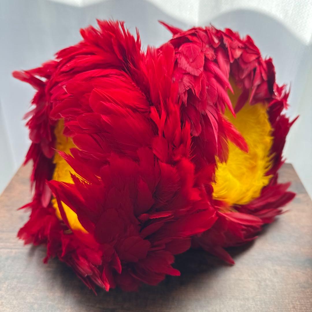 フラダンス用赤黄色羽毛楽器ウリウリ2点セット 入れ物付き