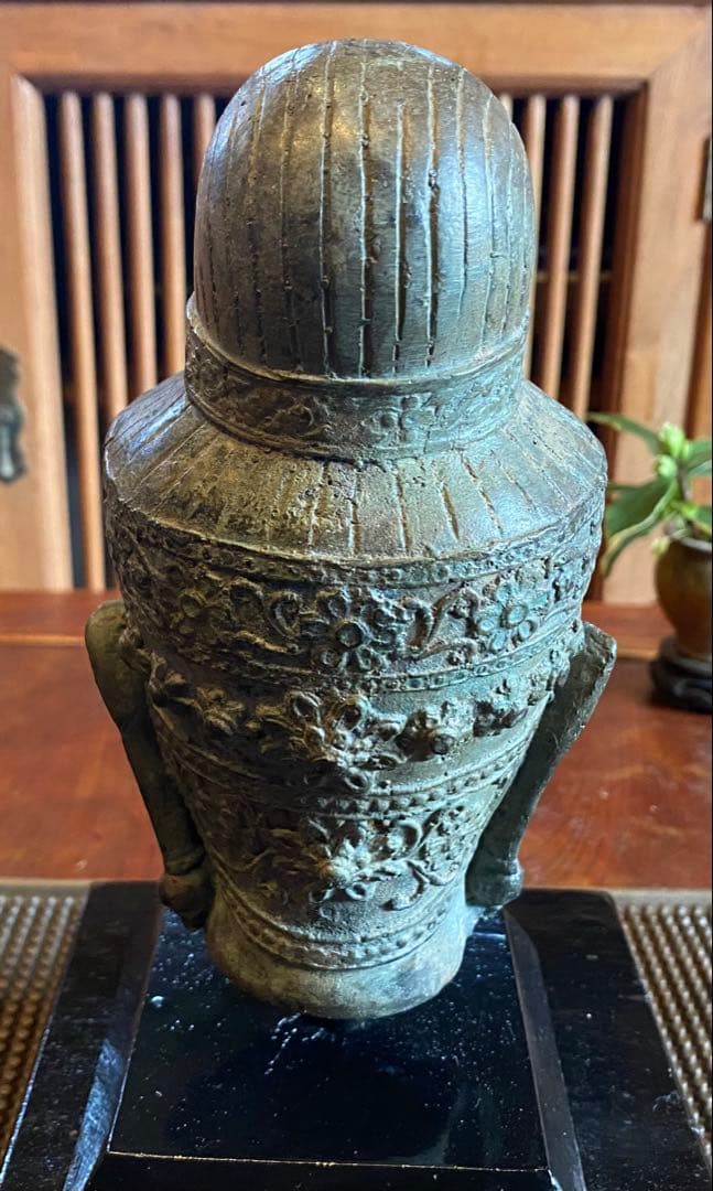 1７世紀　古代タイ国　アユタヤ様式　青銅製 観音頭部　鑑賞台付ヴィンテージレア