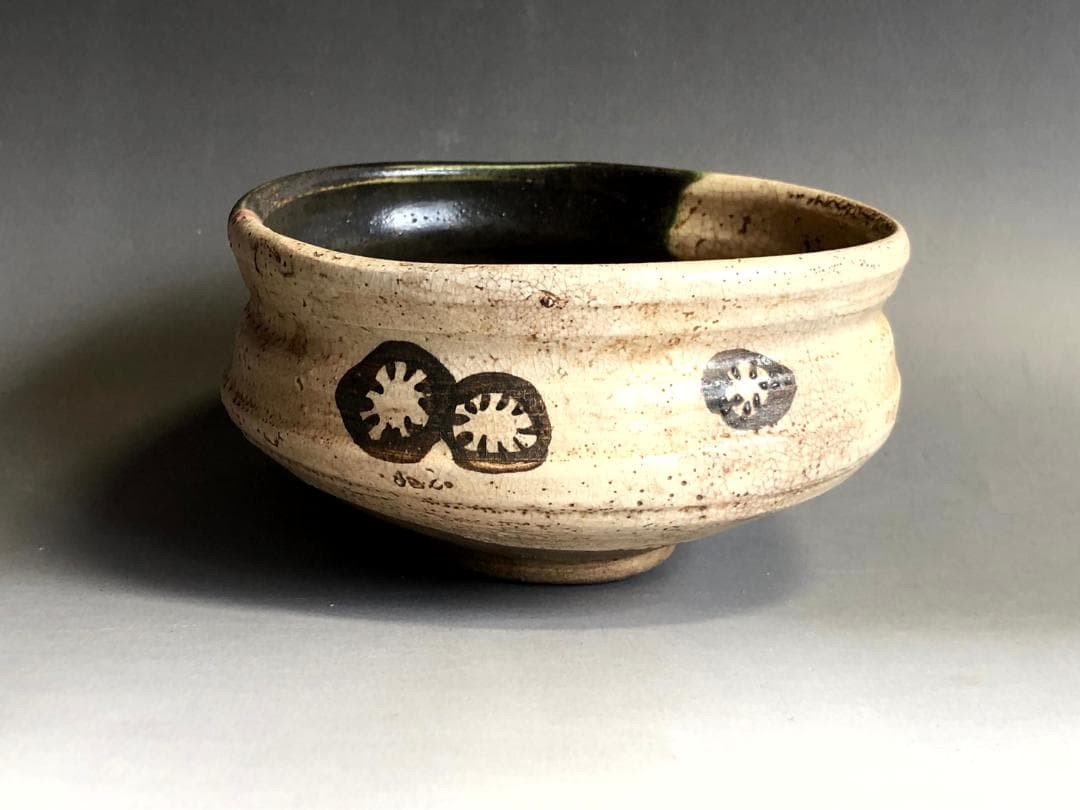 茶碗■古織部 清水六兵衛 六兵衛窯 古茶碗 歯車 茶道具 抹茶碗 時代物 骨董■
