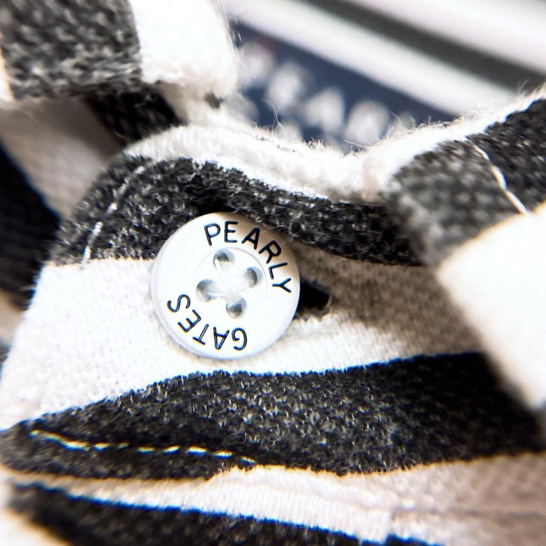 【パーリーゲイツ】モノトーン ストライプ ゴルフ 長袖シャツ ボーダー 黒×白