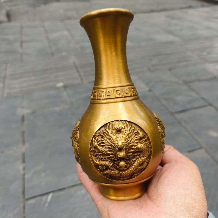 銅器 浮彫龍花瓶 銅花瓶 仏堂花瓶 事務室 応接間 工芸品 置物