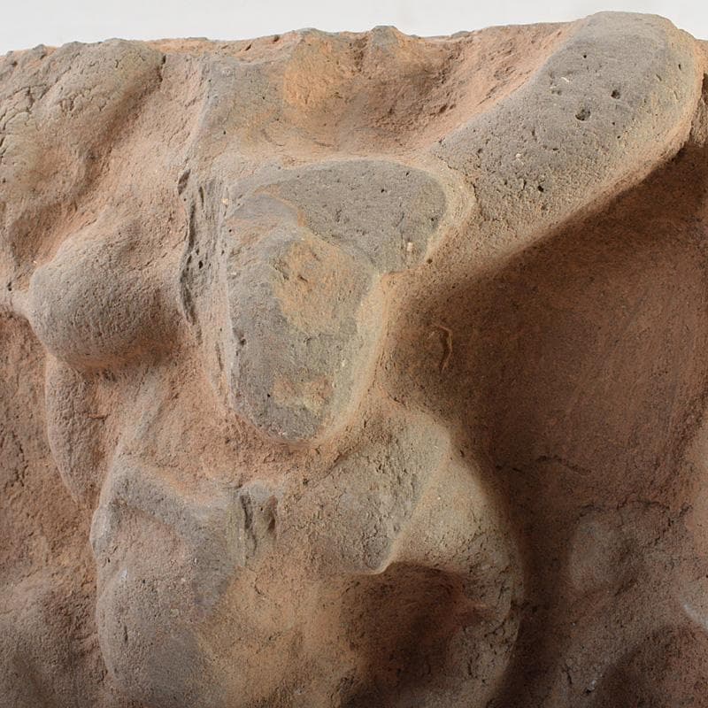 中国　朱泥　人物刻　陶版　壁飾　V　R6812