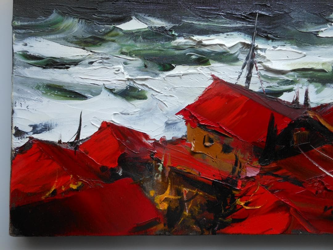 葛西四雄 北の海　真作　油彩画 絵画 油彩6号