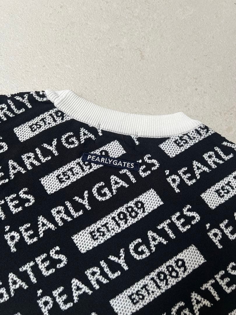 0サイズ PEARLY GATES ロゴニットセーター ブラック ホワイト