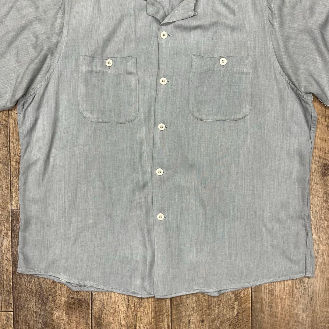60'S KING LOUIE レーヨン 半袖 無地 ボーリングシャツ グレー