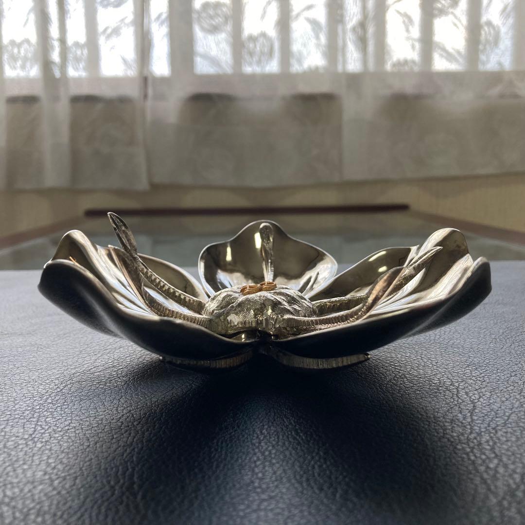 花びら トレイ プレート 小物置き 灰皿 置物 金属 銀色 レトロ ヴィンテージ