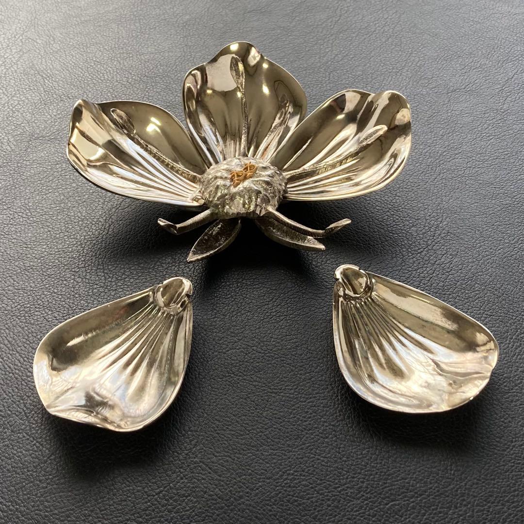 花びら トレイ プレート 小物置き 灰皿 置物 金属 銀色 レトロ ヴィンテージ