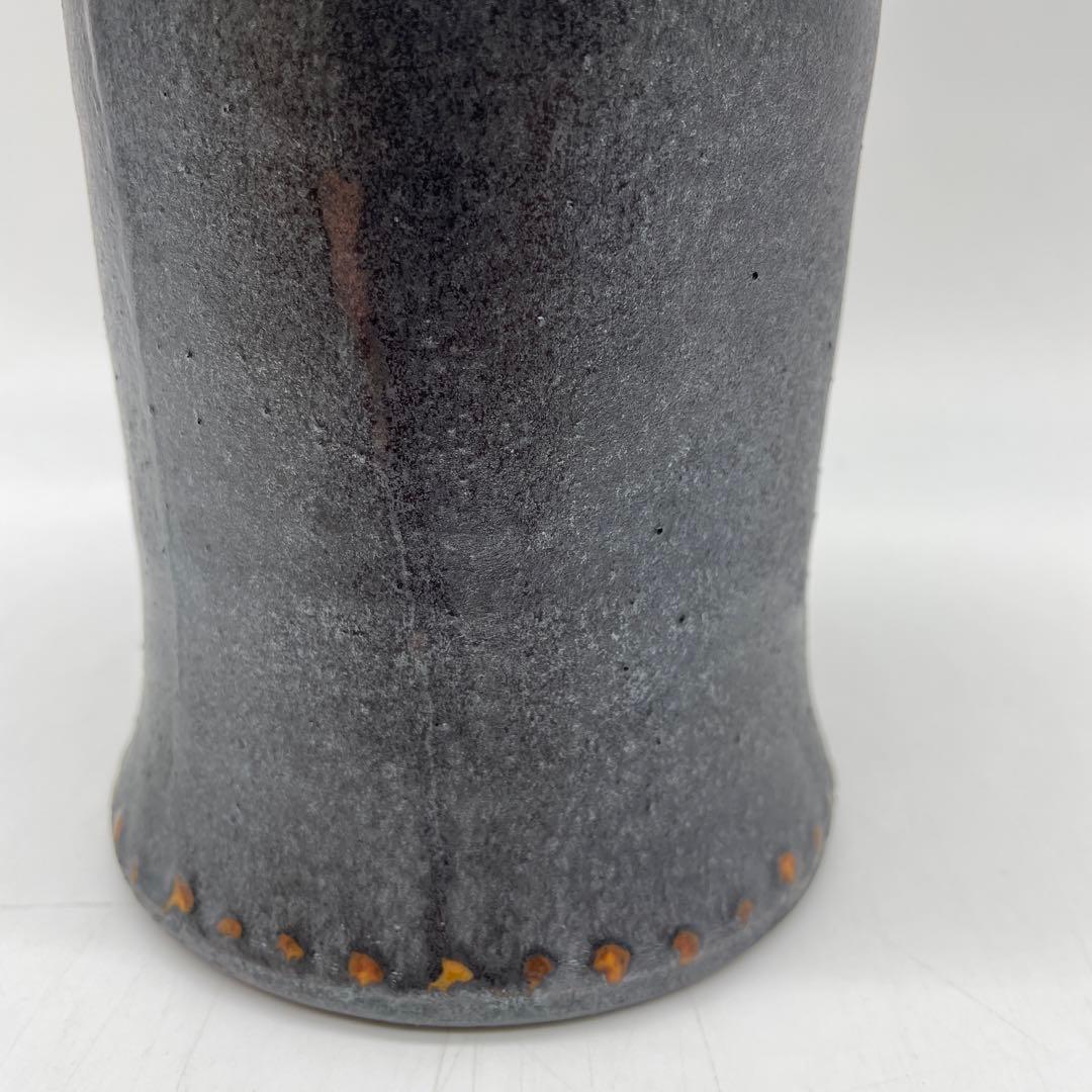 岩井窯　山本教行造　鉄釉花入　花瓶　4