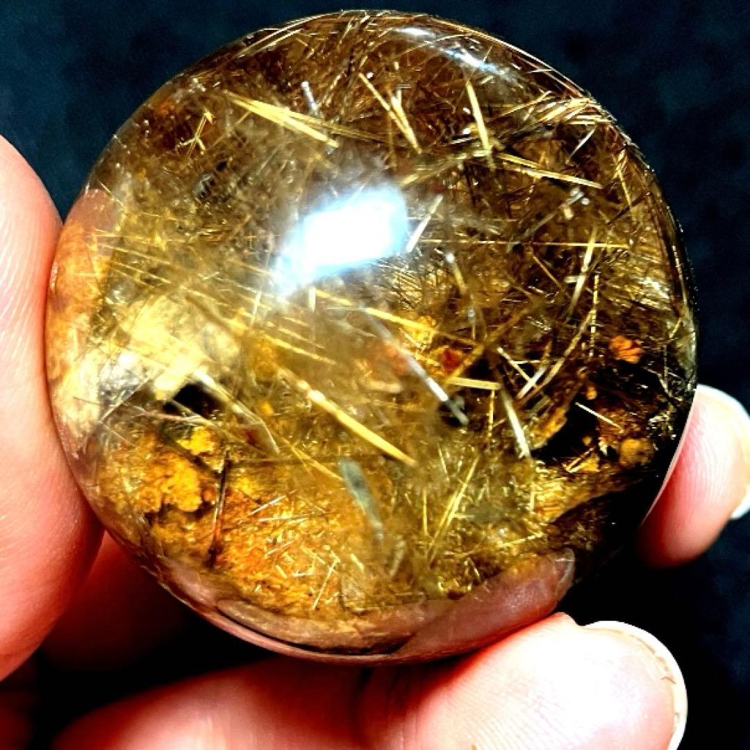 38mm ゴールドルチルクォーツ　丸玉　スフィア　金針水晶