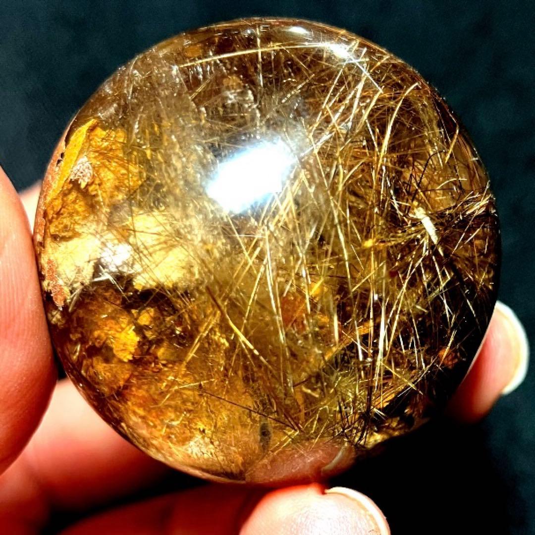 38mm ゴールドルチルクォーツ　丸玉　スフィア　金針水晶