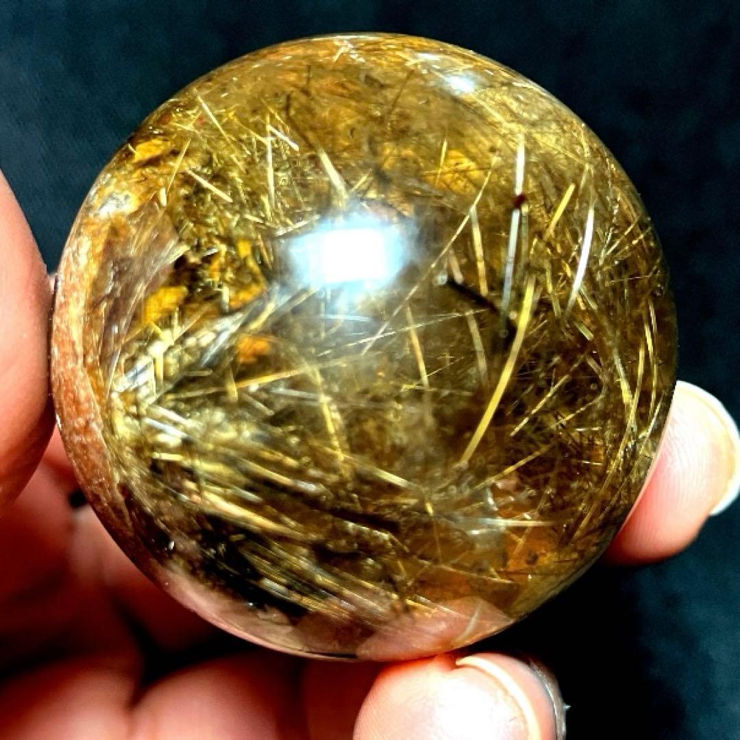 38mm ゴールドルチルクォーツ　丸玉　スフィア　金針水晶
