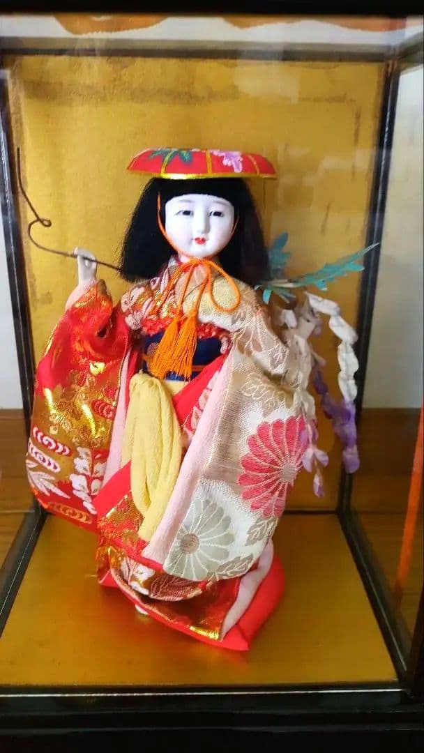 日本人形 藤娘 ガラスケース入り