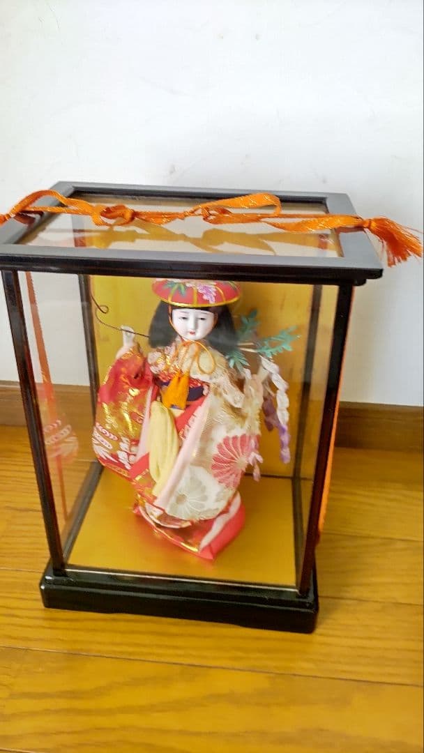 日本人形 藤娘 ガラスケース入り