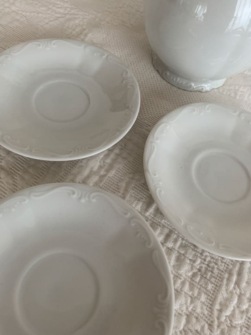 フランス・オランダ・ドイツアンティーク /ビンテージレリーフ白磁陶器6点set