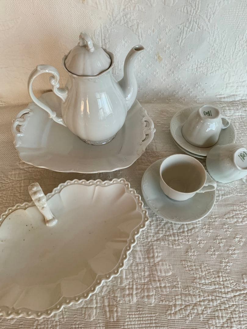 フランス・オランダ・ドイツアンティーク /ビンテージレリーフ白磁陶器6点set