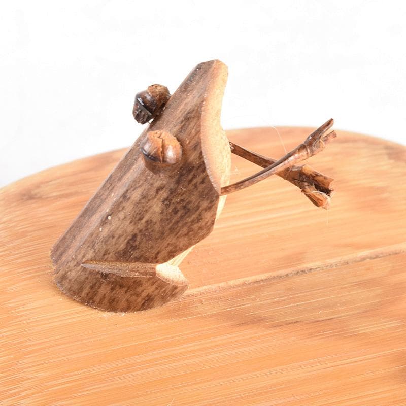 茶道具　竹細工師　山田竹遊造　蓮に蛙　竹香合　共箱　C　R4927