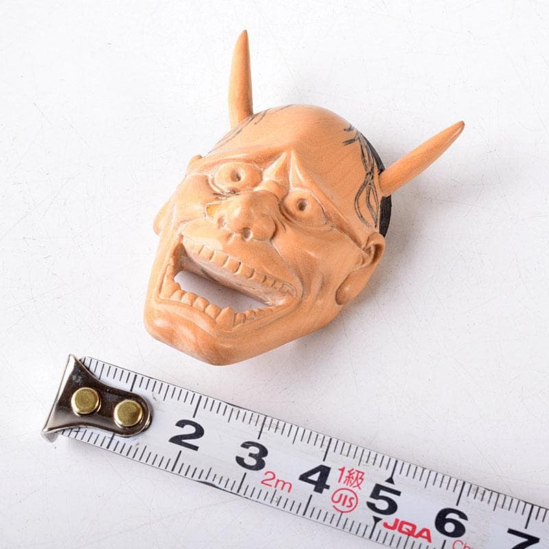 時代提げ物　木彫　面根付　能面　お面　般若面　C　7717