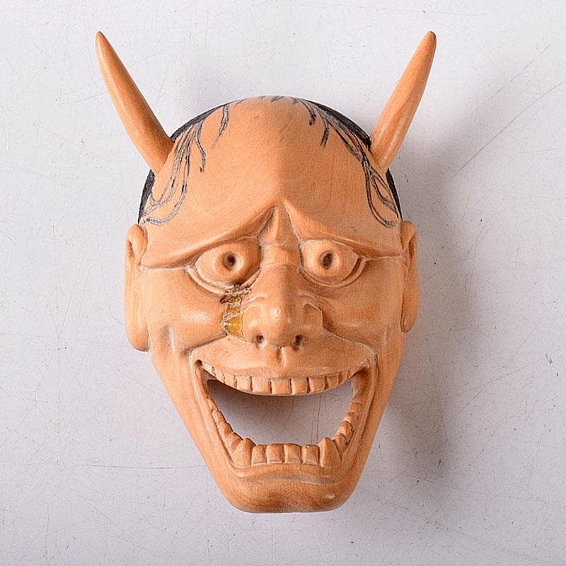 時代提げ物　木彫　面根付　能面　お面　般若面　C　7717