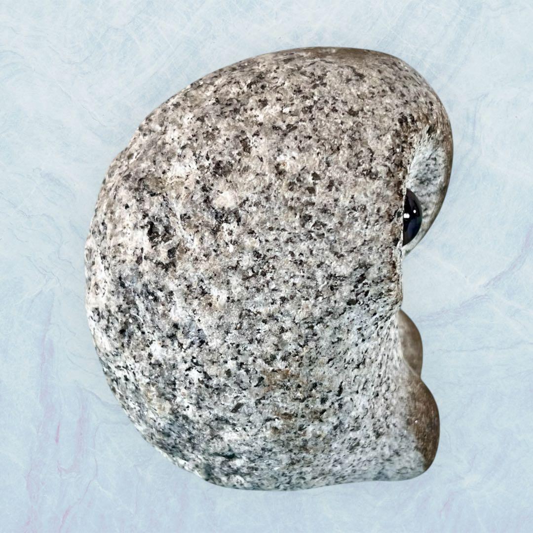 【希少】フクロウ 石彫 大小2点セット 野本昌広 ふくろう 梟 置物 オブジェ