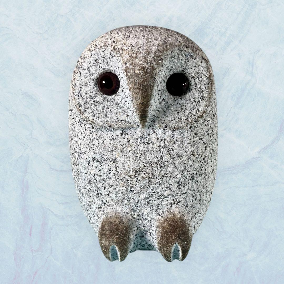 【希少】フクロウ 石彫 大小2点セット 野本昌広 ふくろう 梟 置物 オブジェ