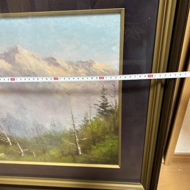 穂高連峰 英樹? ？樹？ 油彩画　油絵　額装　風景画　真作 インテリア