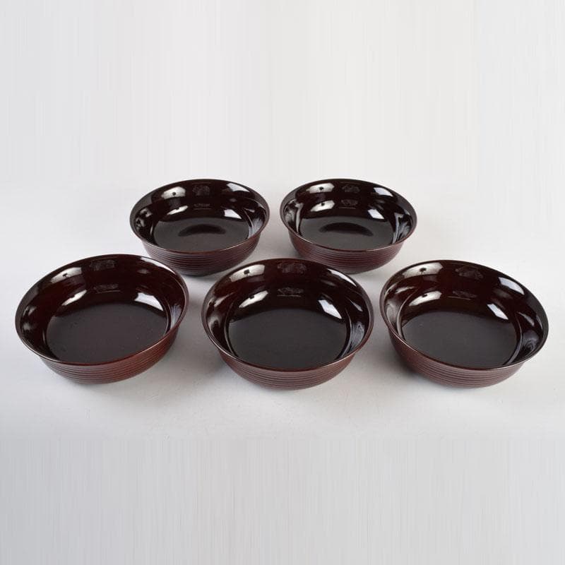 和食器　茶懐石　岡本漆専堂造　溜塗　呂久呂目鉢　五客　共箱　V　8935