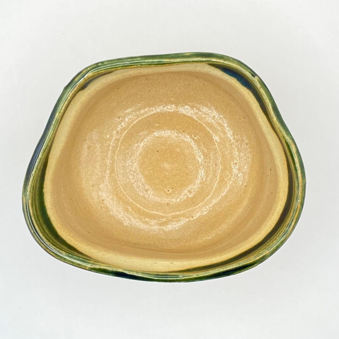 井口海仙宗匠書付 茶碗 赤織部 巴紋　三右衛門合作　共箱入　茶道具　茶盌