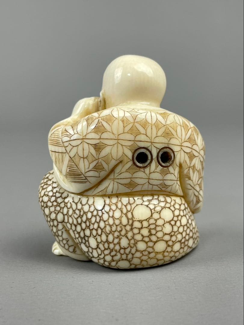 極上細密細工 天然白材 唐子 人物 根付 時代 東洋彫刻 アンティーク