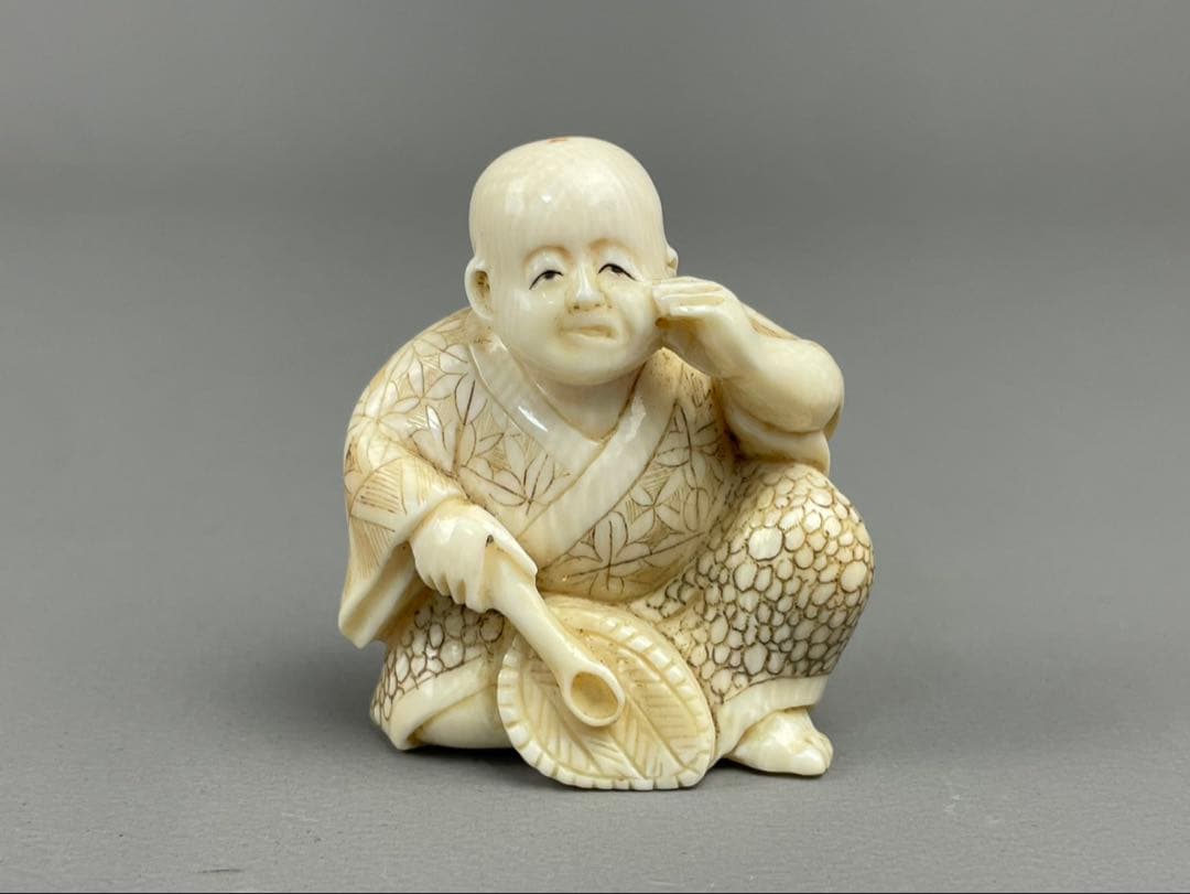極上細密細工 天然白材 唐子 人物 根付 時代 東洋彫刻 アンティーク