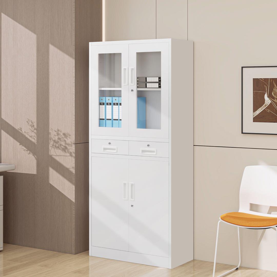 【新品】両開きスチール書庫 高さ180cm 鍵付き可動棚