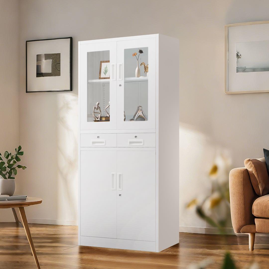 【新品】両開きスチール書庫 高さ180cm 鍵付き可動棚