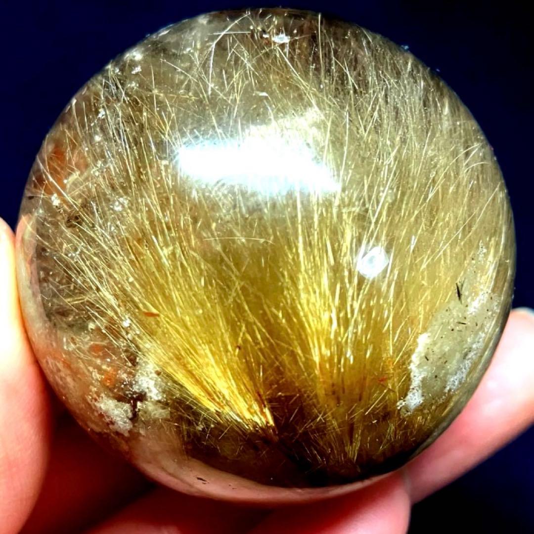 46mm ゴールドルチルクォーツ　丸玉　スフィア　金針水晶