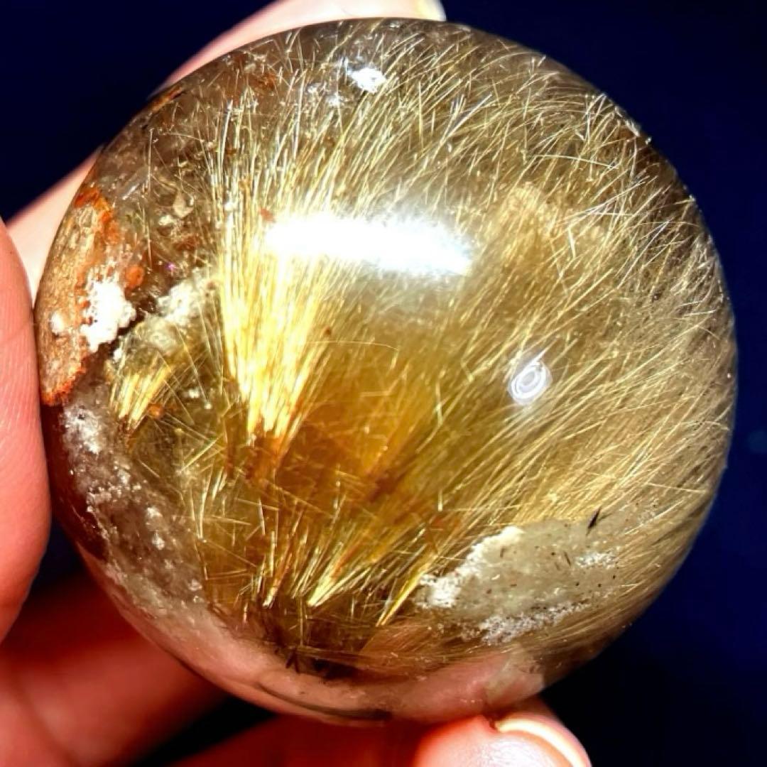 46mm ゴールドルチルクォーツ　丸玉　スフィア　金針水晶