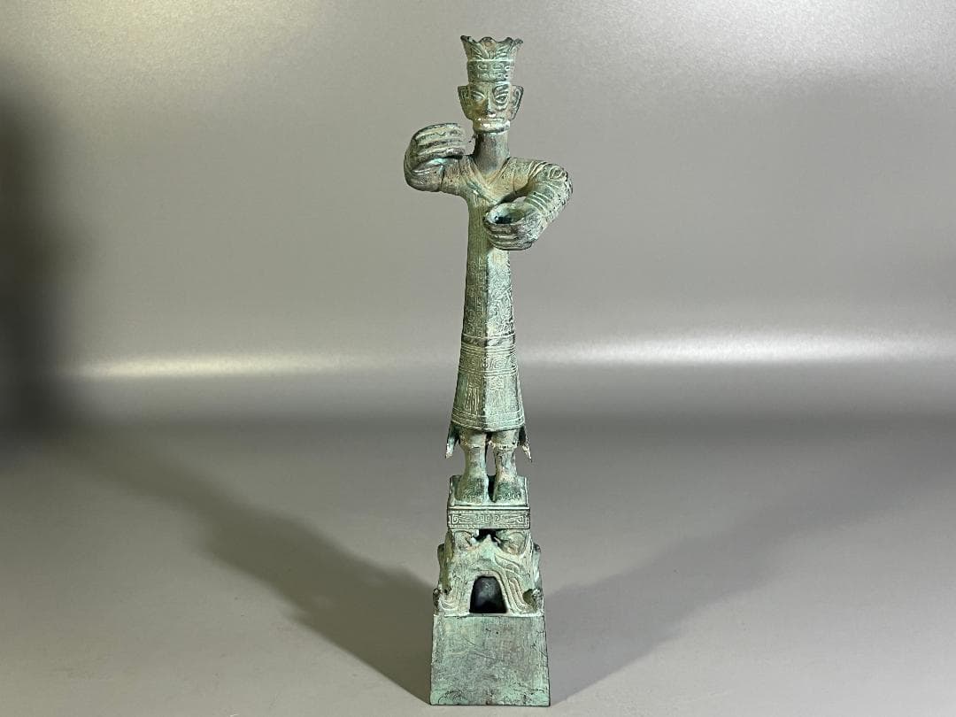 中国 青銅立人像 置物