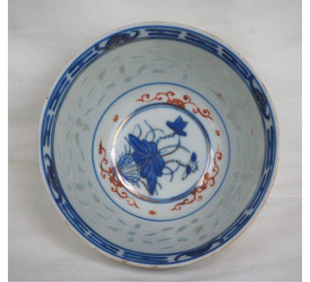 送料無料 中国古玩　清時代　康熙年製　蛍手碗　蓋付②