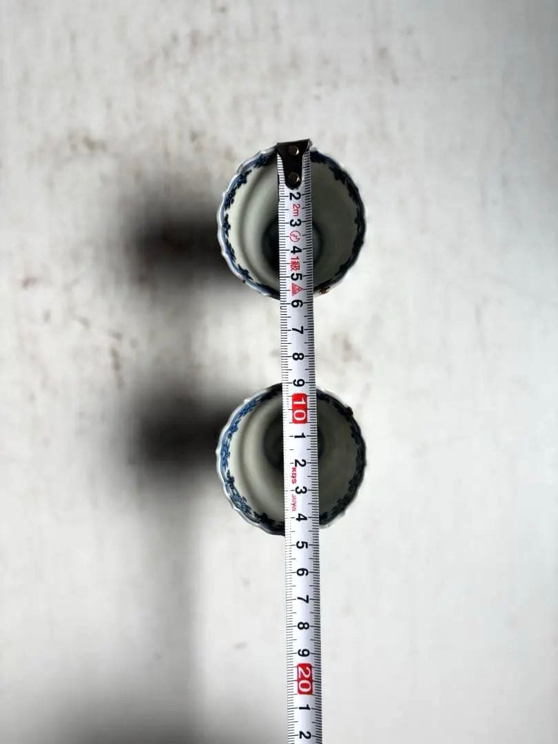 726 骨董 アンティーク 川本半助 真陶園半介 瀬戸染付輪花杯 2点組 金継ぎ