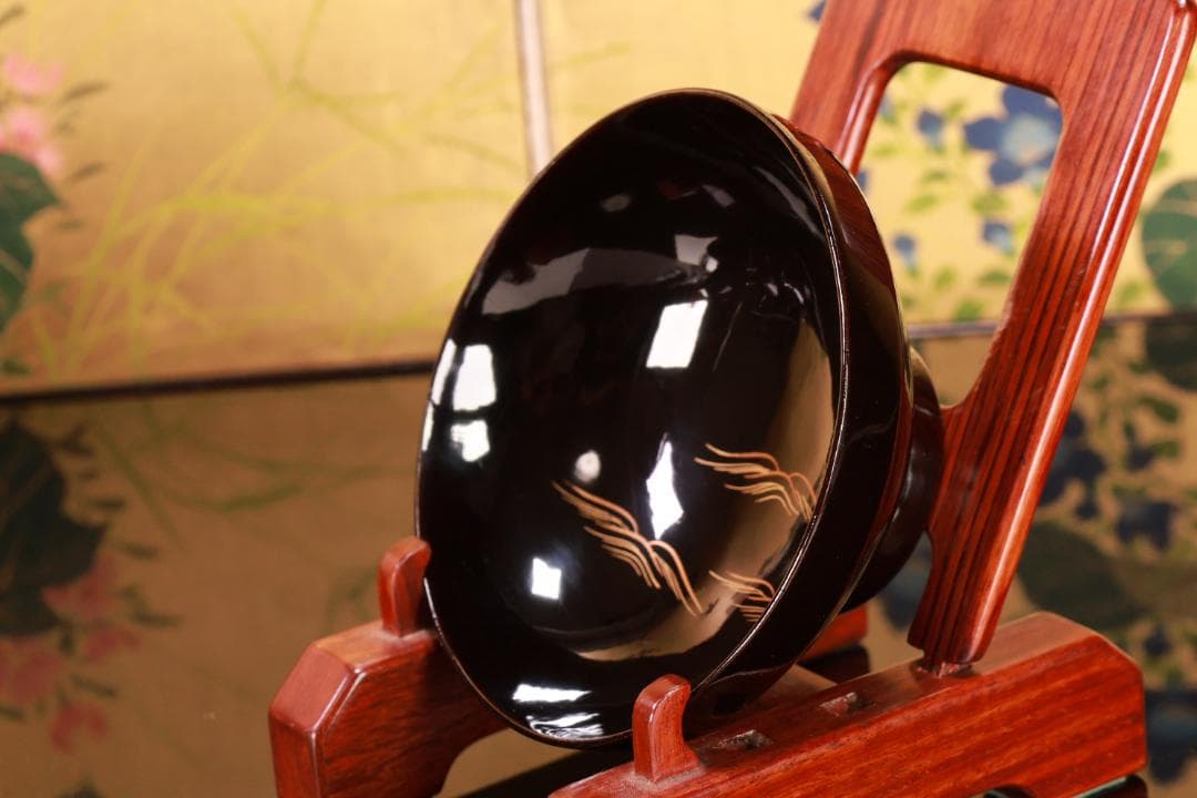 BJ022　時代輪島　雲上富士図金蒔絵　吸物椀　二客　木製　茶道具　懐石　菓子