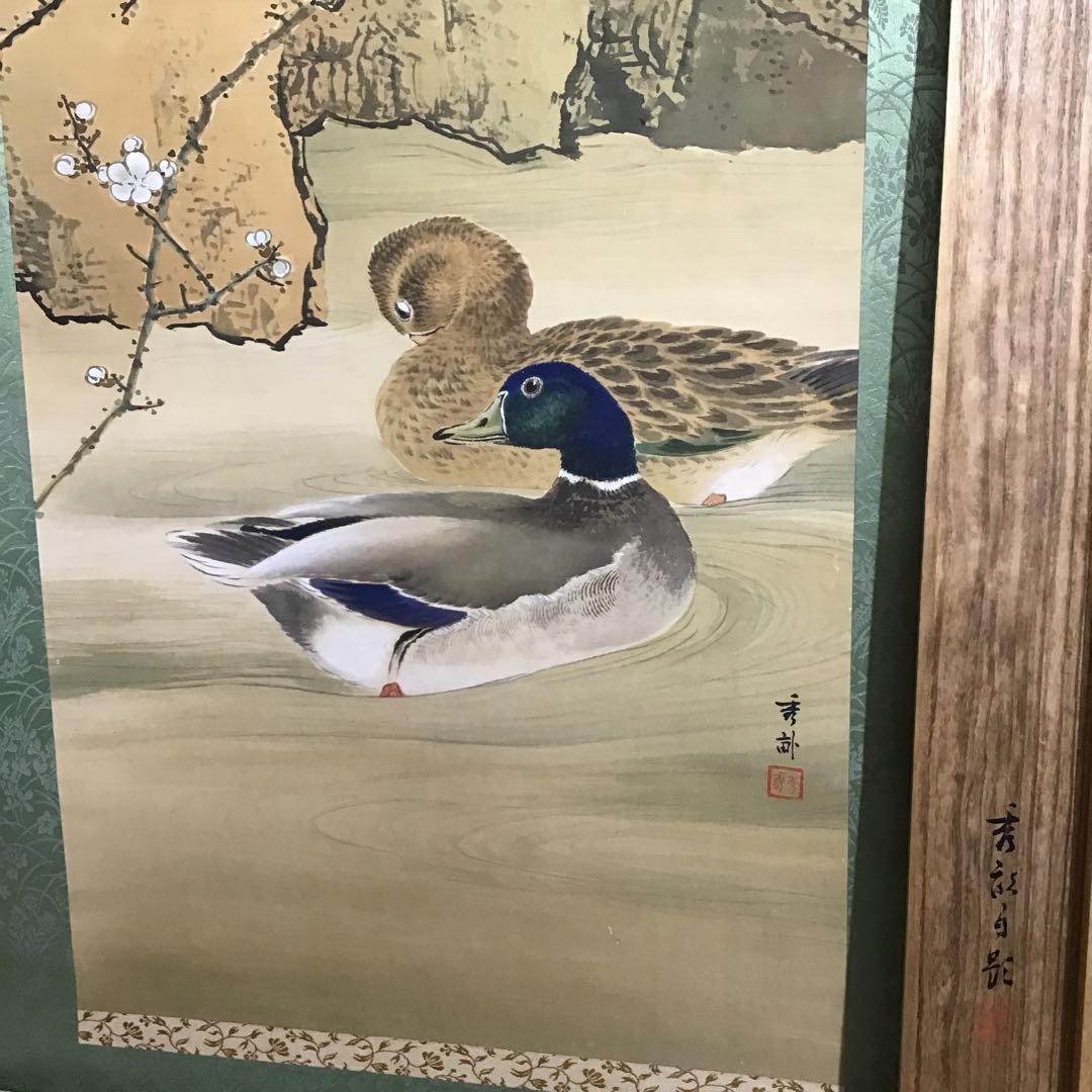 池上秀畒　「双鴨之図」絹本尺5寸　掛軸　真作　保証