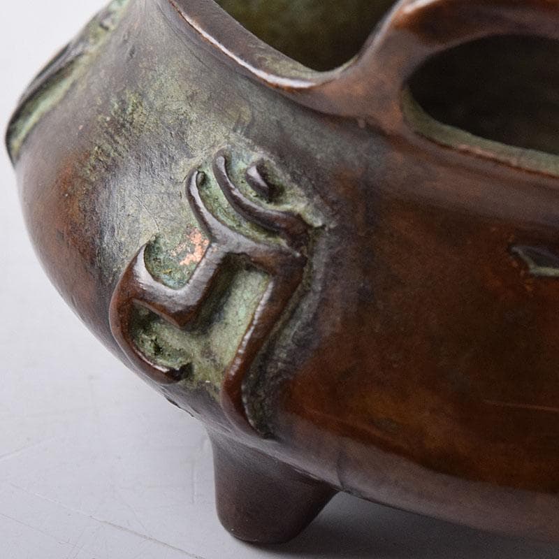 中国　古銅宣徳銅　漢詩刻　沖耳爐　香炉　V R8474