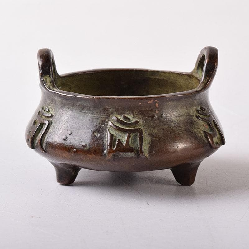 中国　古銅宣徳銅　漢詩刻　沖耳爐　香炉　V R8474