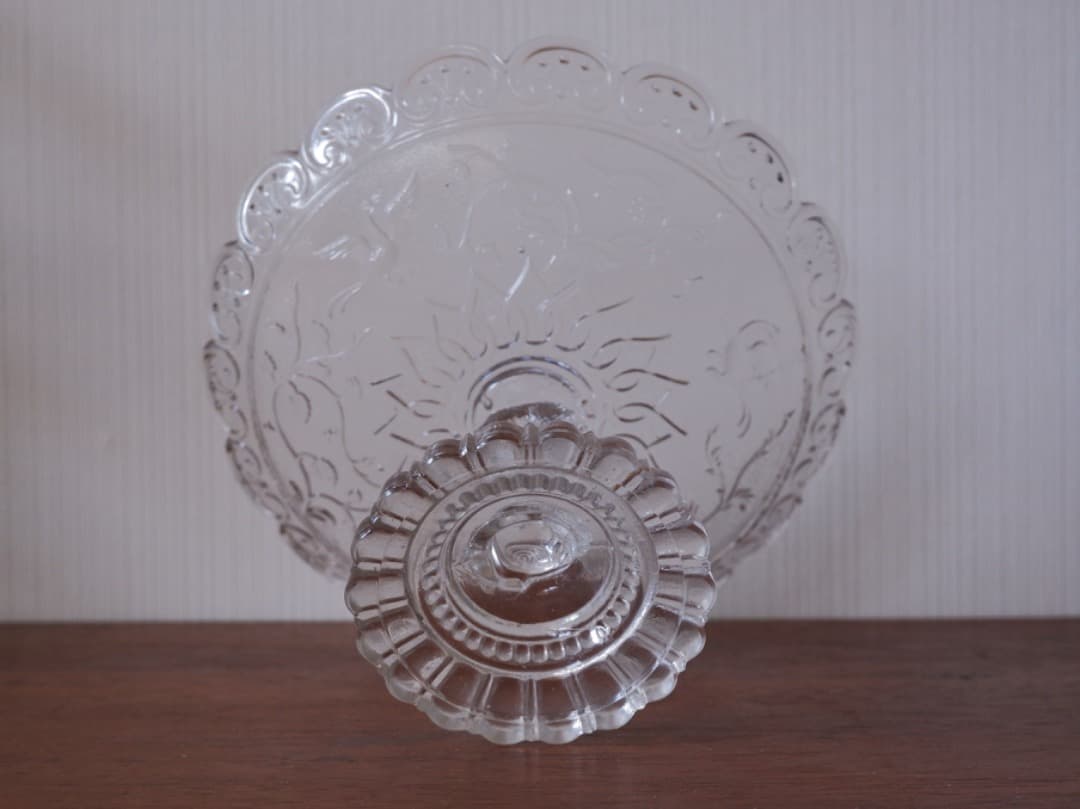 フランス　19世紀　ヴィクトリアンガラス　菓子器　高足皿　アンティークQ2206