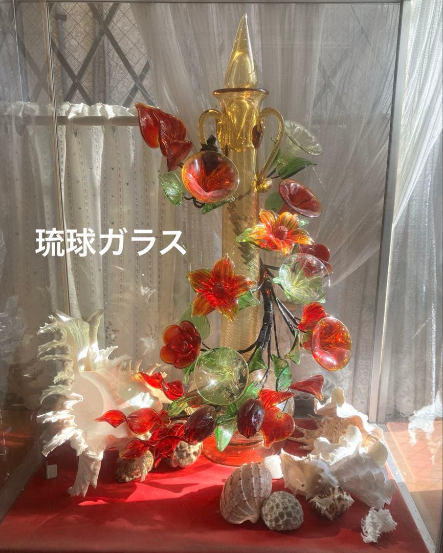 琉球ガラス　花と葉の装飾品