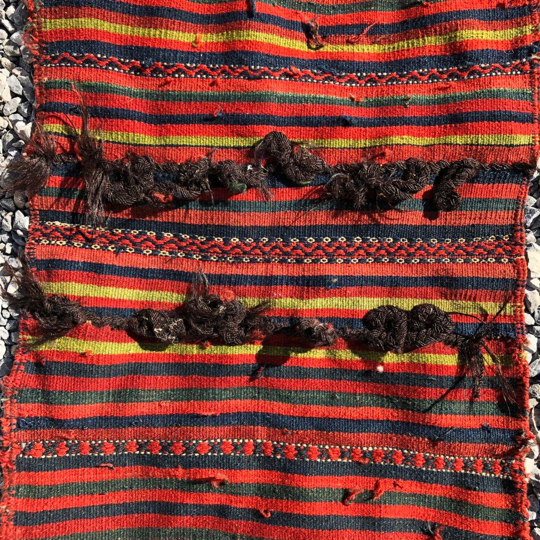 アンティーク クルド系 スマック織 鞍掛袋を開いたランナー 手織りトライバルラグ