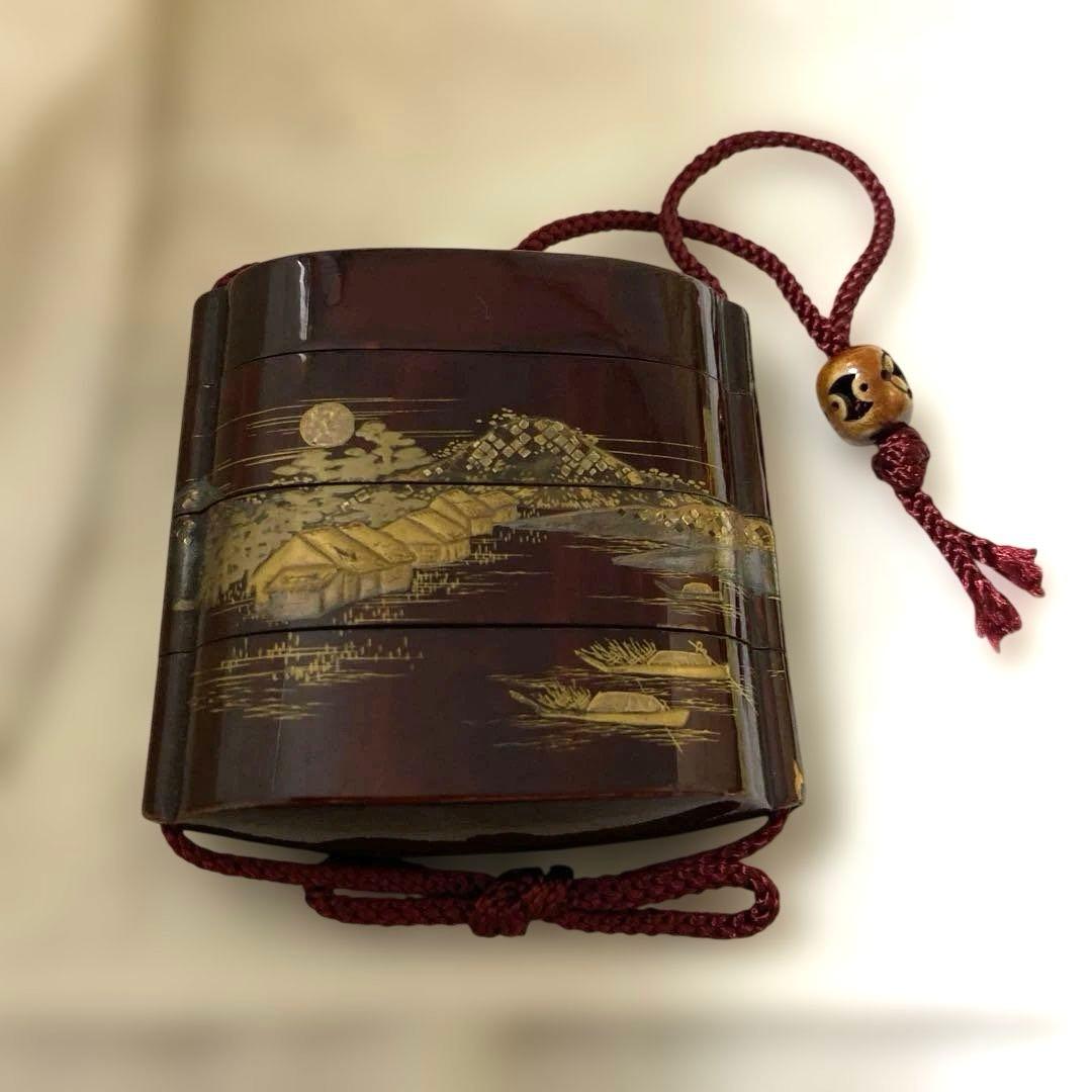 A-1 印籠　金蒔絵　木箱付き　アンティーク　装飾品　美術品　工芸品　漆芸　漆器